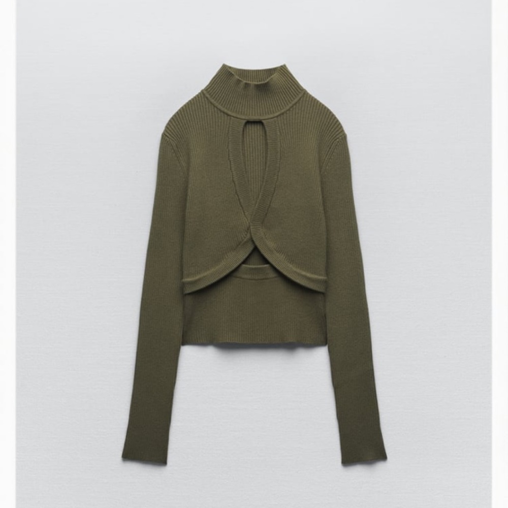 Zara | Cut Out Knit Sweater Military Green • M